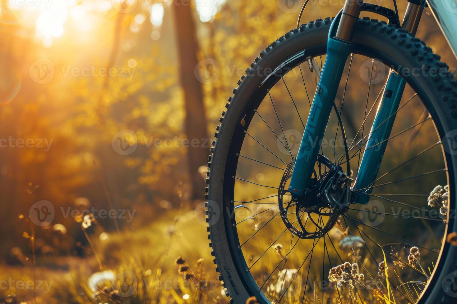 AI generated Mountain biking down hill descending fast on bicycle. Mountain bike. Generative AI photo