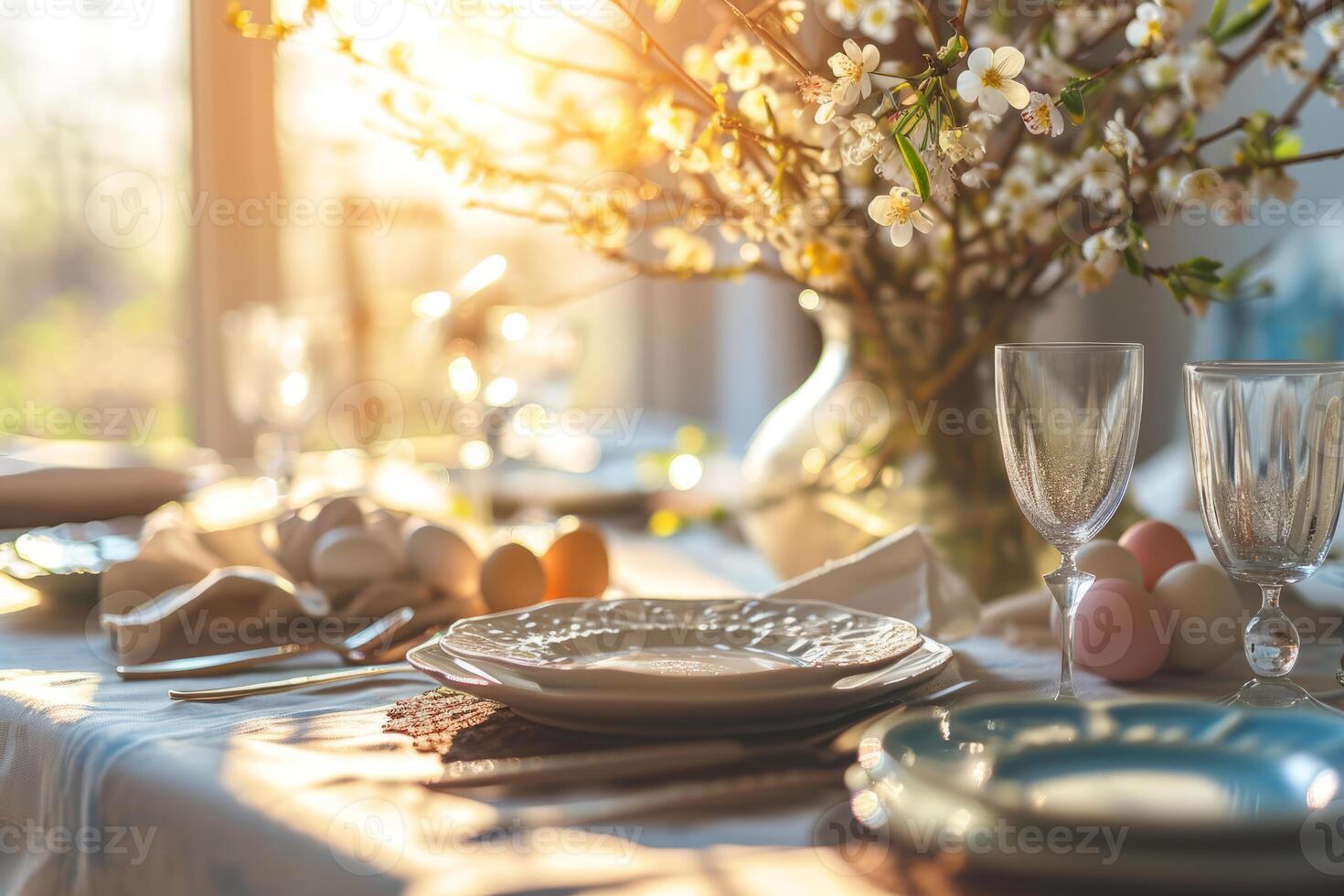AI generated Beautifully arranged Easter table setting. Table decor concept. Generative AI photo