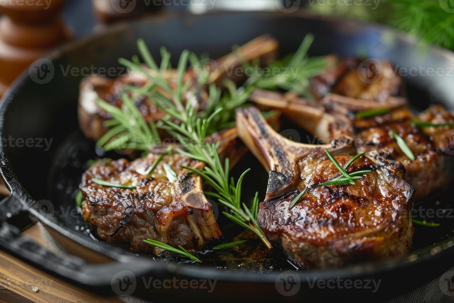 AI generated Lamb chops with rosemary and garlic. Generative AI photo