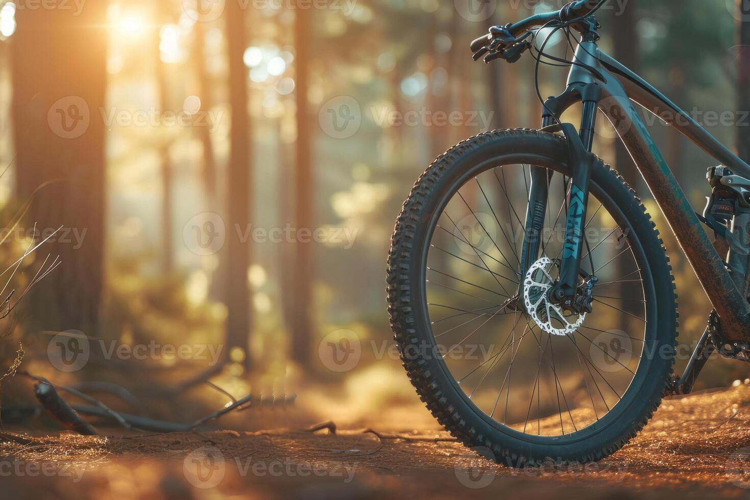 AI generated Mountain biking down hill descending fast on bicycle. Mountain bike. Generative AI photo