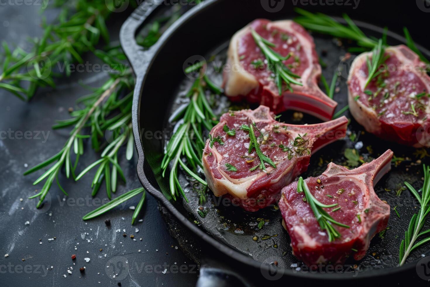 AI generated Lamb chops with rosemary and garlic. Generative AI photo