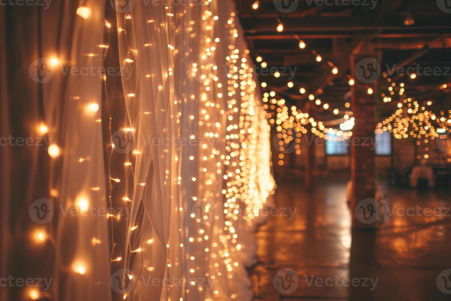 AI generated Night wedding ceremony with a lot of lights. Beautiful romantic shining decorations. Generative AI photo