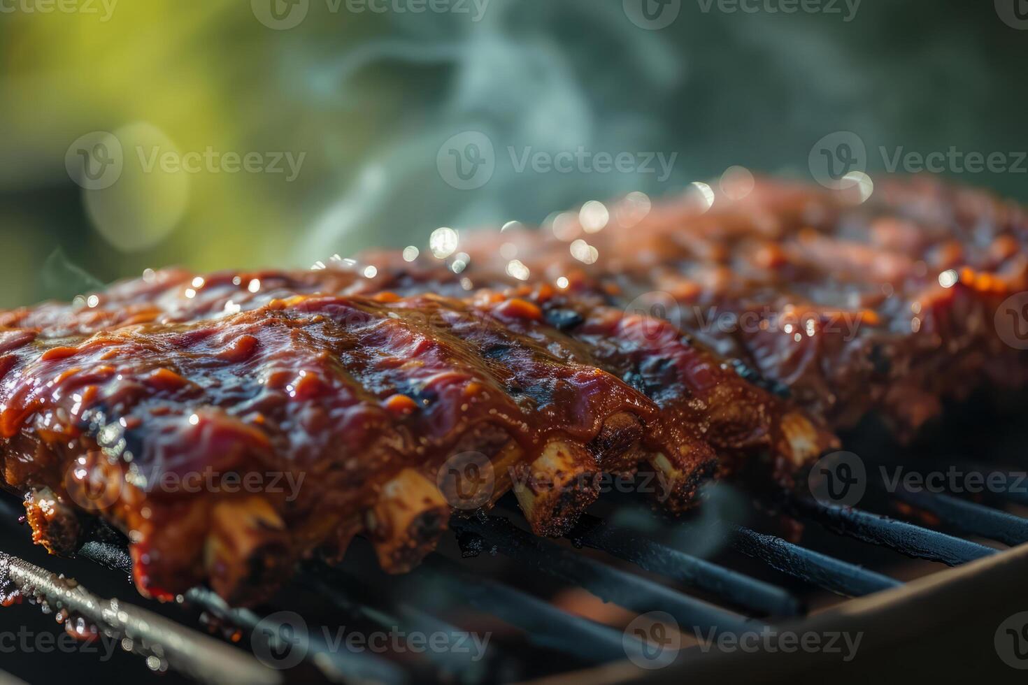 ai generado costillas A la parrilla con barbacoa salsa y caramelizado en Miel. generativo ai foto