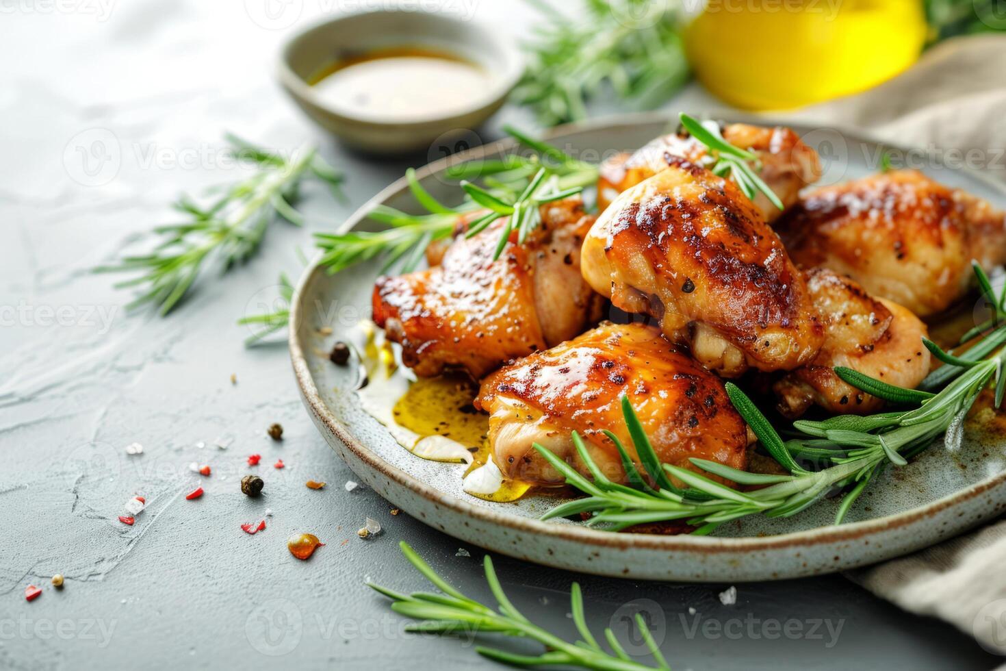 AI generated Honey mustard glazed chicken thighs. Tasty food in asian style. Generative AI photo