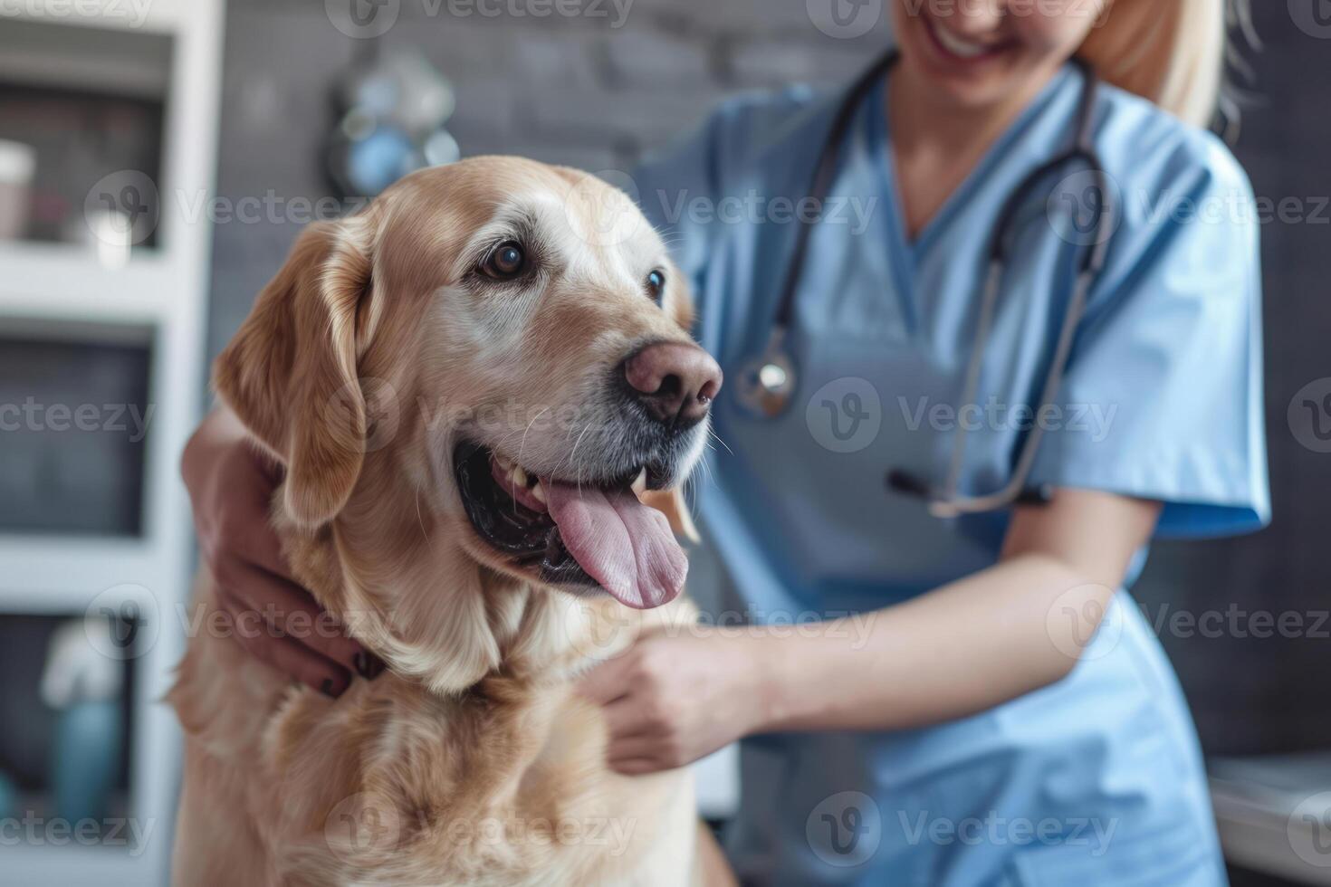 AI generated Veterinarian checking a dog's health. Generative AI photo