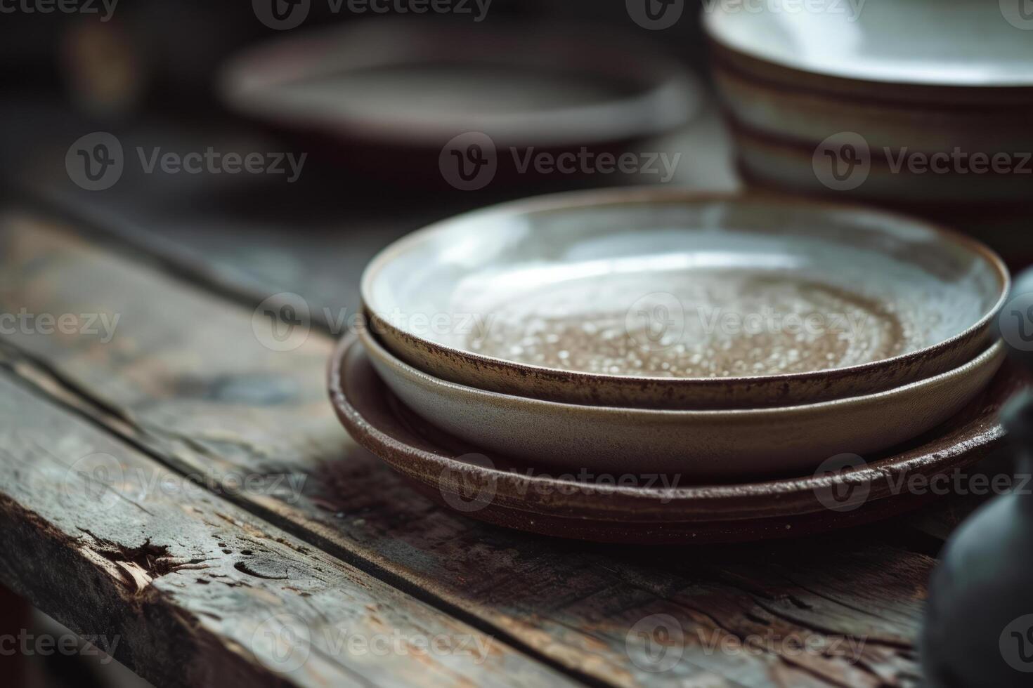 AI generated Vintage ceramic plates. Empty beautiful ceramic plates. Generative AI photo