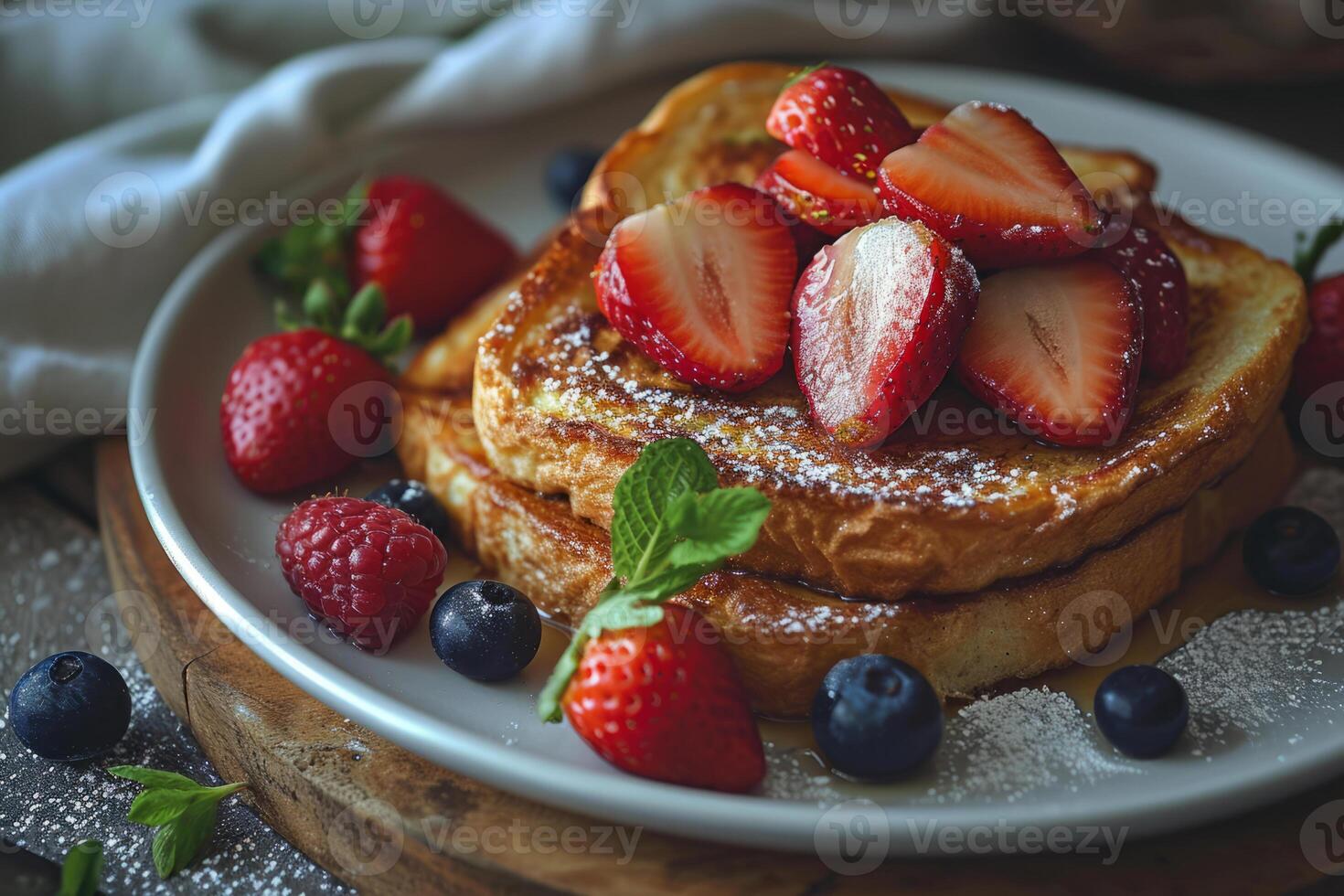 AI generated Plate of french toasts with fresh berries. Morning breakfast. Generative AI photo