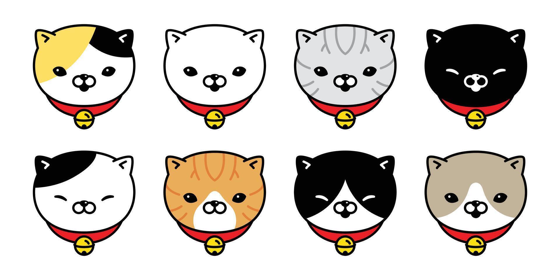 cat vector icon kitten breed calico logo symbol face head collar bell character cartoon doodle illustration design