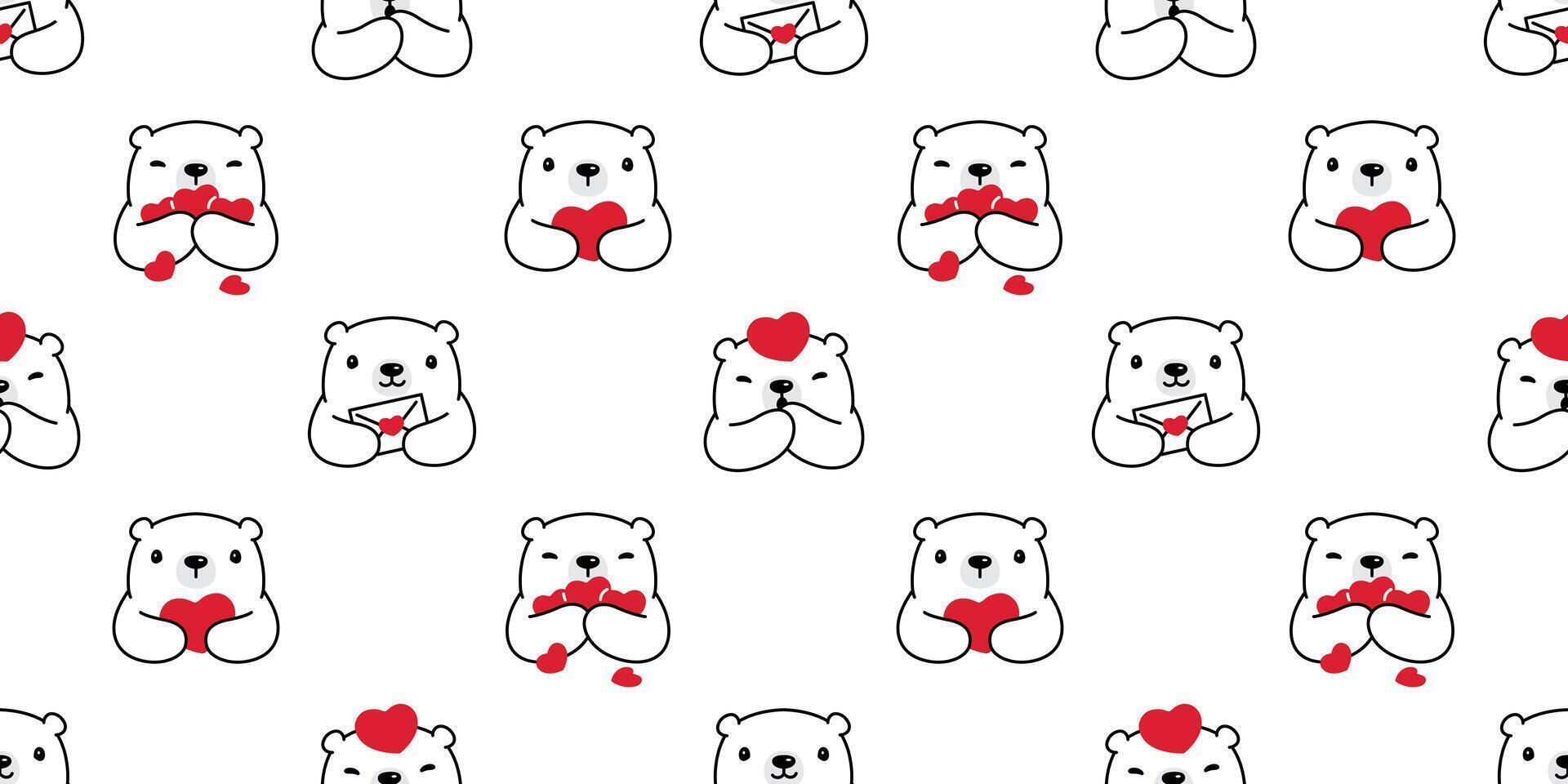 oso sin costura modelo corazón enamorado vector polar oso osito de peluche dibujos animados bufanda aislado repetir fondo de pantalla loseta antecedentes ilustración garabatear blanco diseño