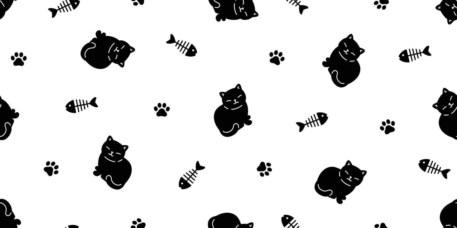 cat seamless pattern footprint kitten paw vector fish bone scarf isolated repeat background tile wallpaper cartoon doodle illustration design