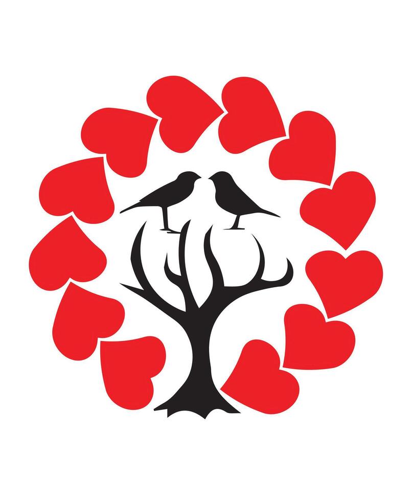 Happy valentine love bird and tree vector