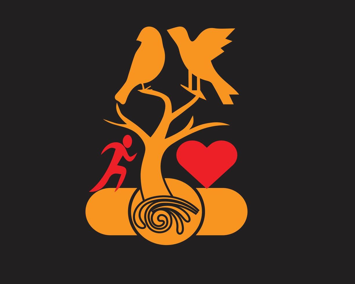 Happy valentine love bird and tree vector
