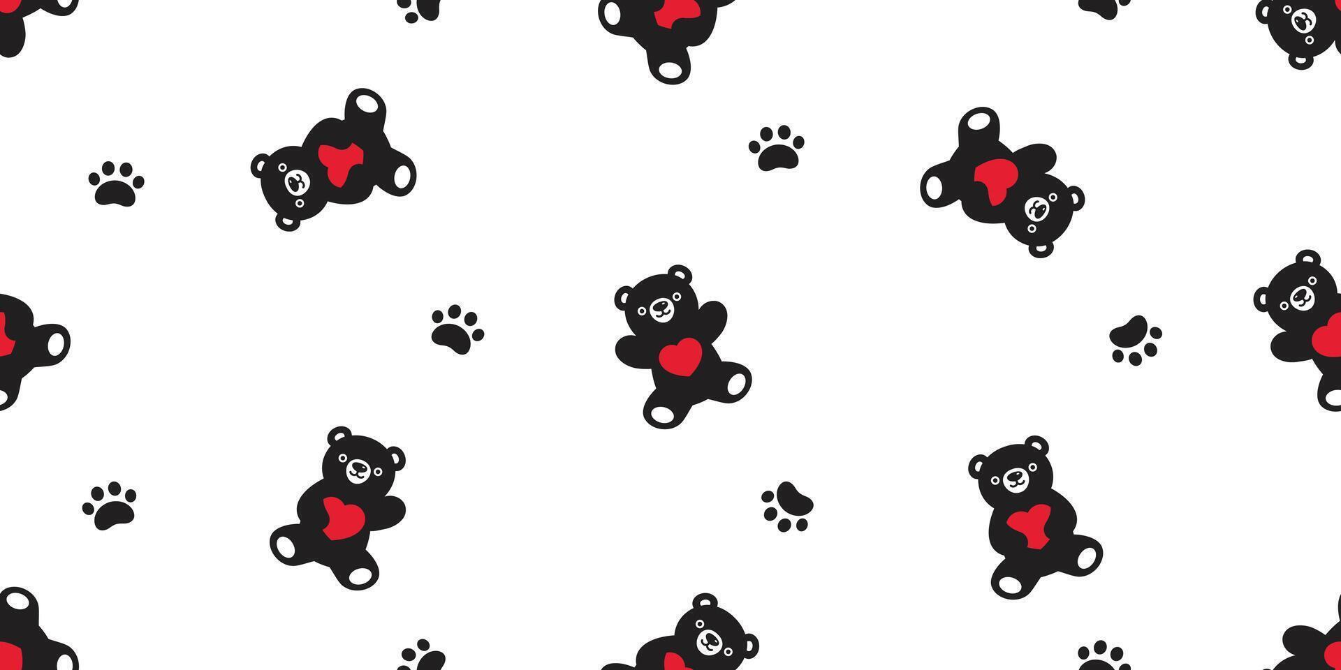 Bear seamless pattern heart valentine vector polar bear teddy paw footprint cartoon scarf isolated repeat wallpaper tile background doodle illustration design