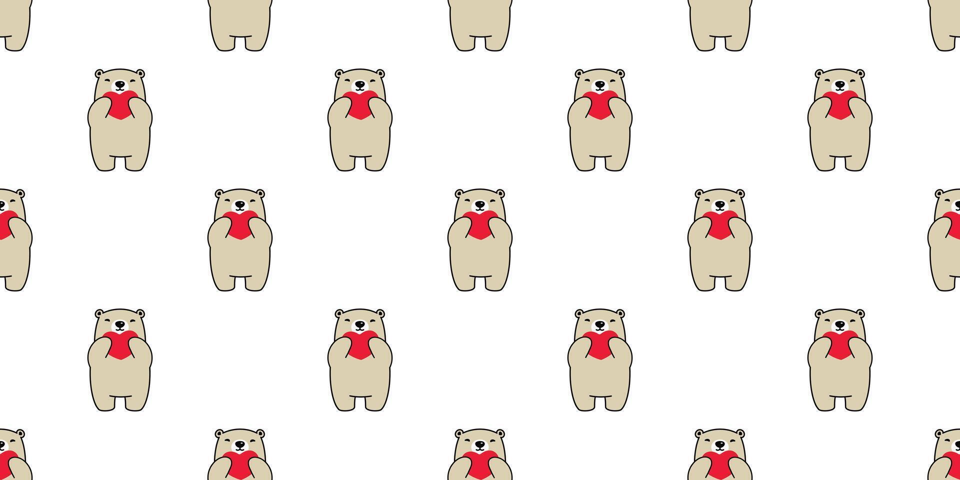 Bear seamless pattern heart valentine vector polar bear teddy hug cartoon scarf isolated repeat wallpaper tile background illustration doodle brown design