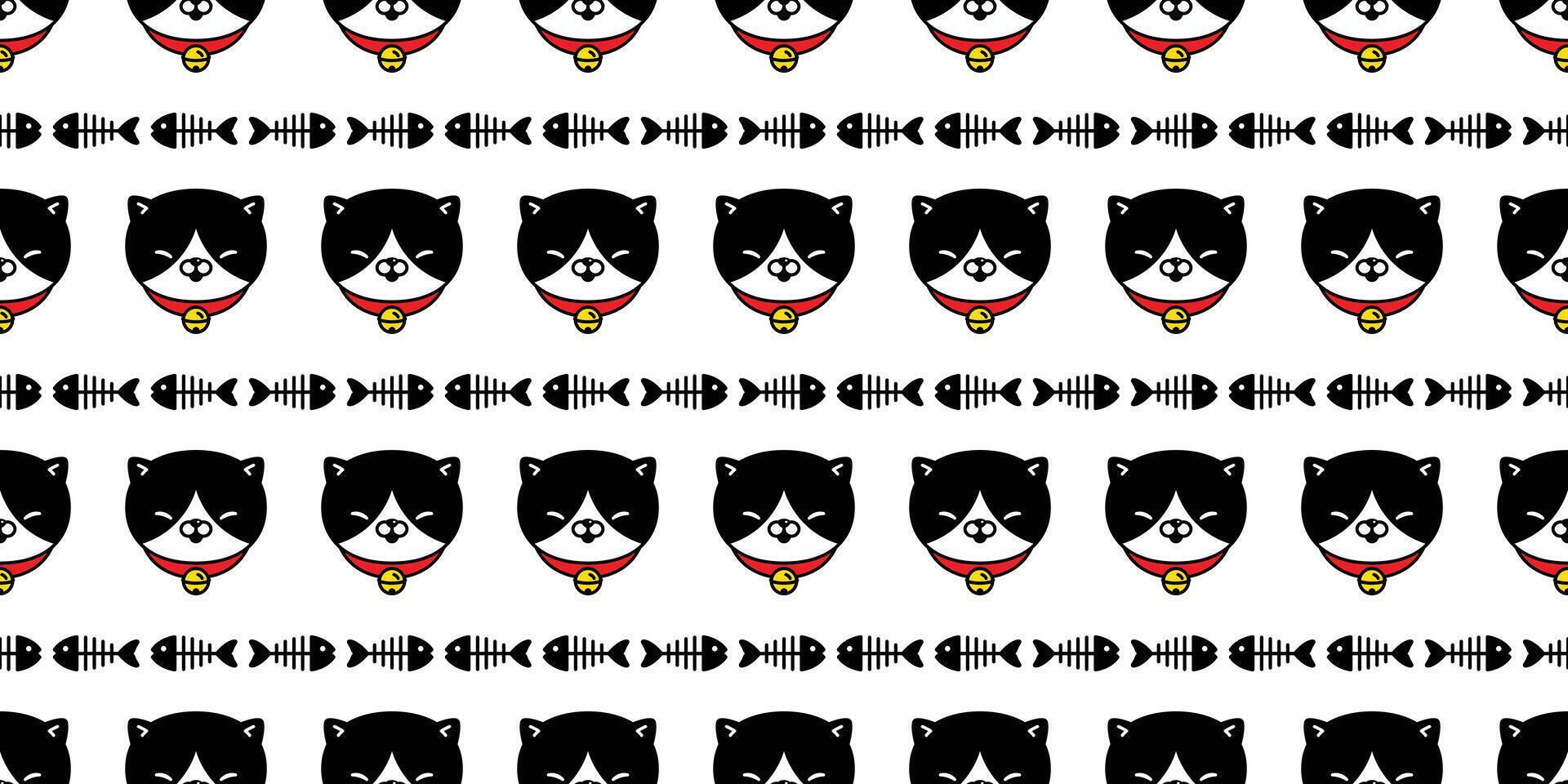 cat seamless pattern kitten vector fish bone collar scarf isolated repeat background tile wallpaper cartoon doodle illustration design