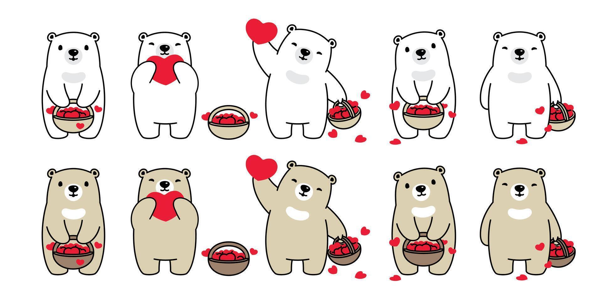 Bear vector heart valentine icon polar bear teddy basket logo symbol character cartoon doodle illustration design