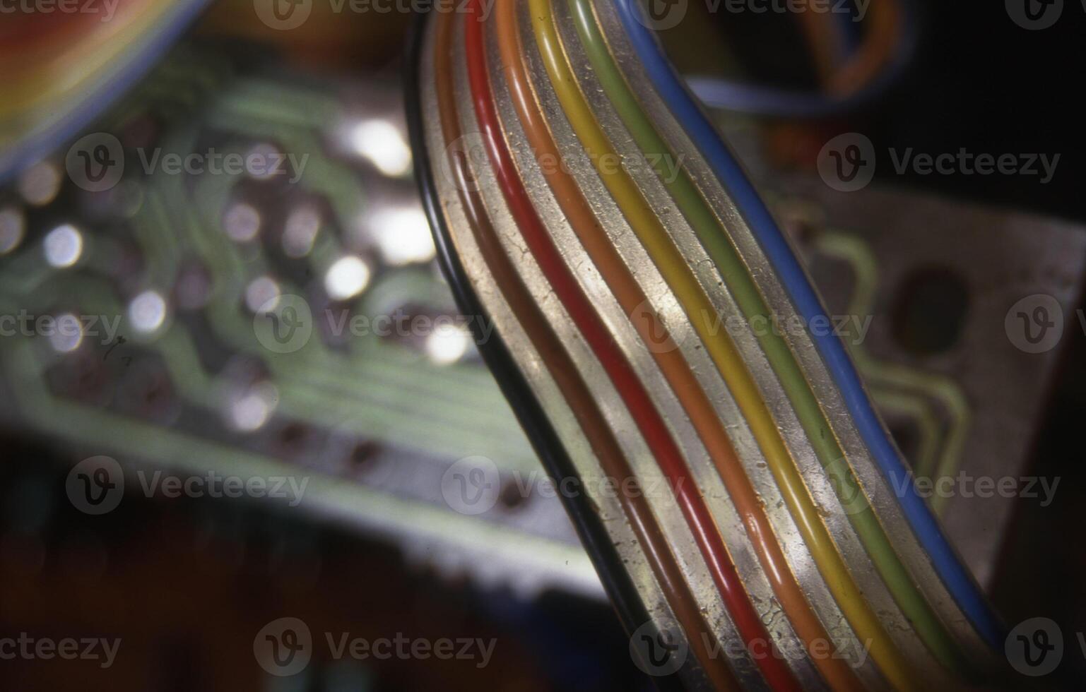 a close up of a multicolored electrical wire photo