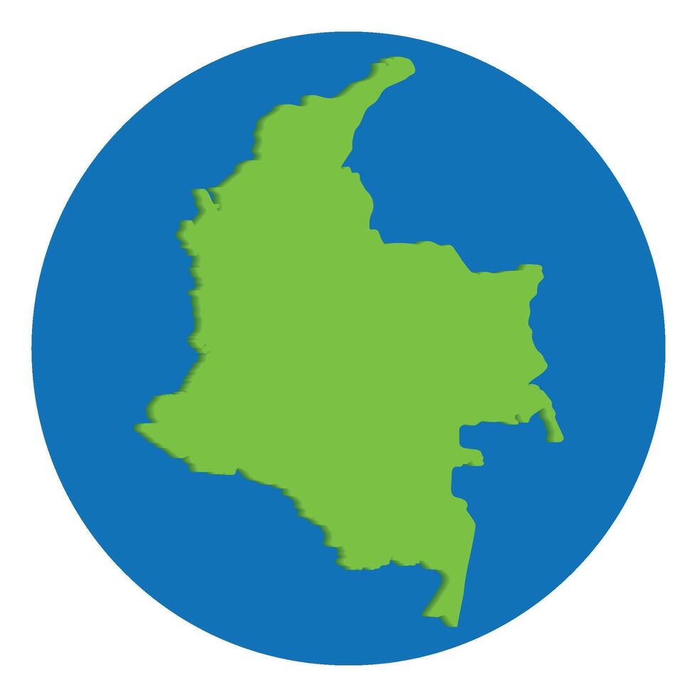 Colombia map. Map of Colombia in green color in globe design with blue circle color. vector