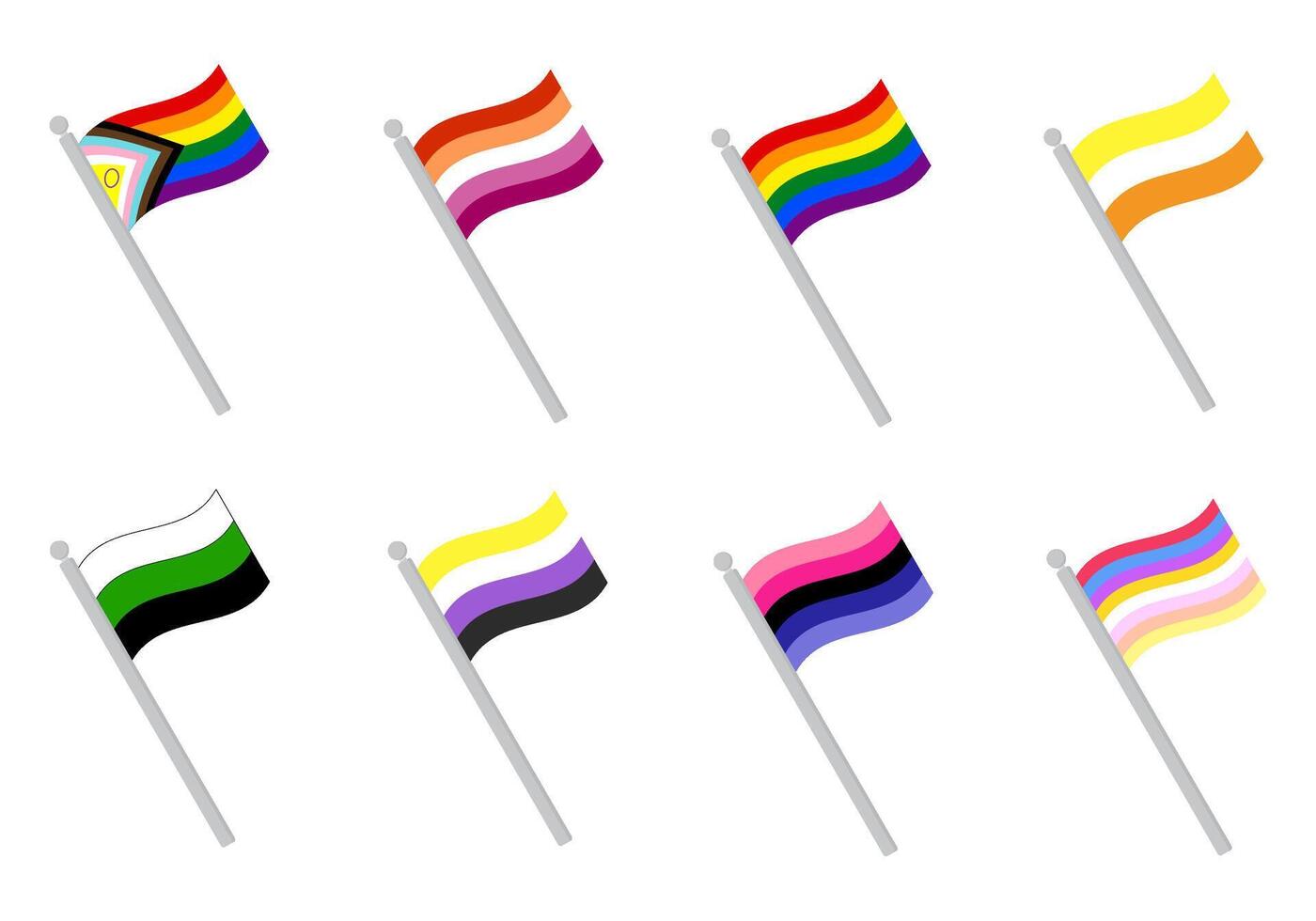 LGBT Pride flag set. Pride community flag on flagpole. vector