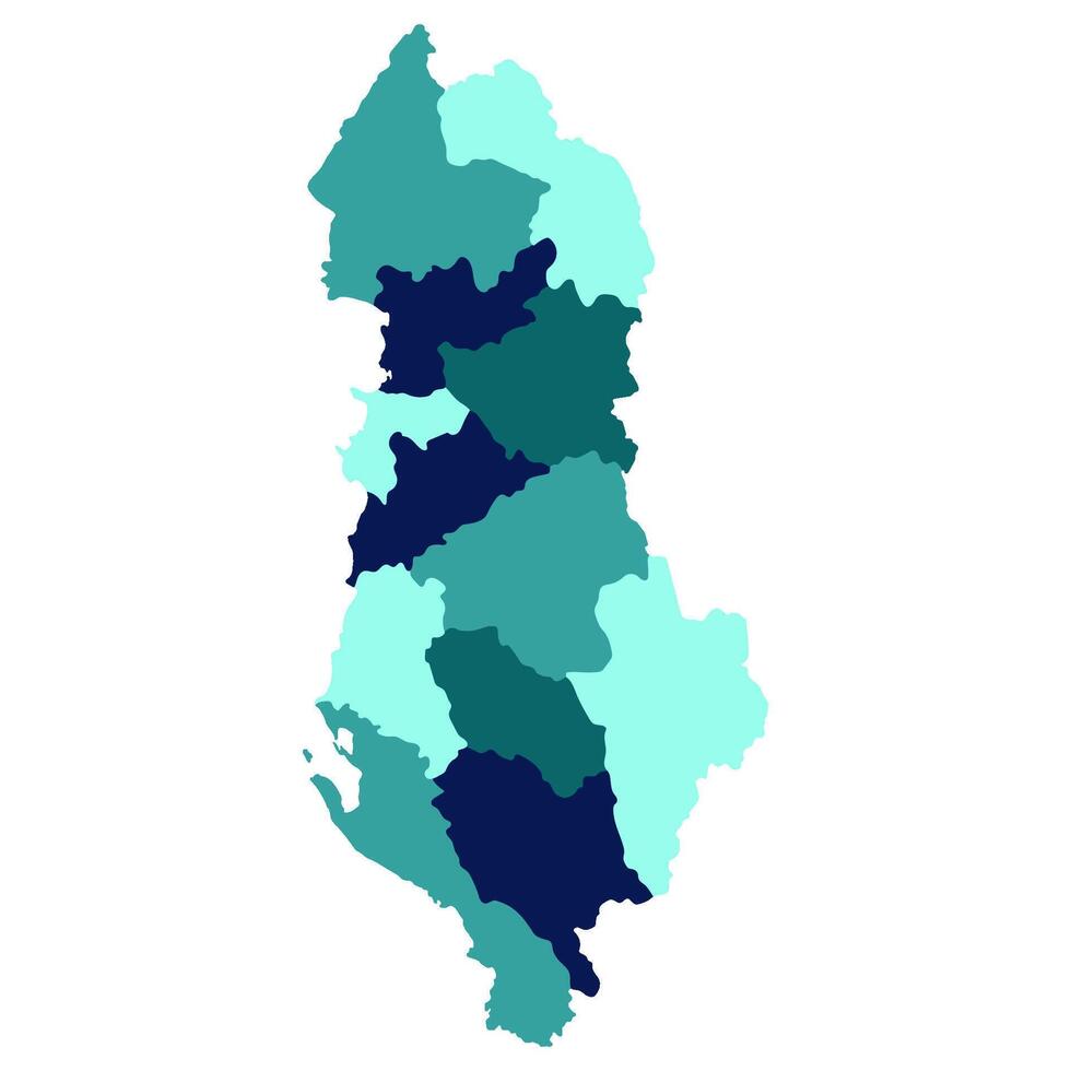 Albania map. Map of Albania in twelve counties in multicolor vector