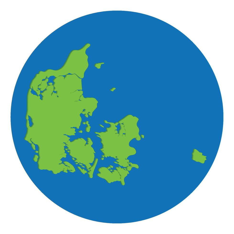 Map of Denmark. Danish map in green color in globe design with blue circle color. vector