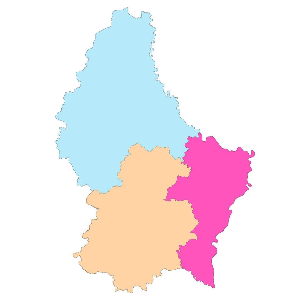 Luxembourg map. Map of Luxembourg in three mains regions in multicolor vector