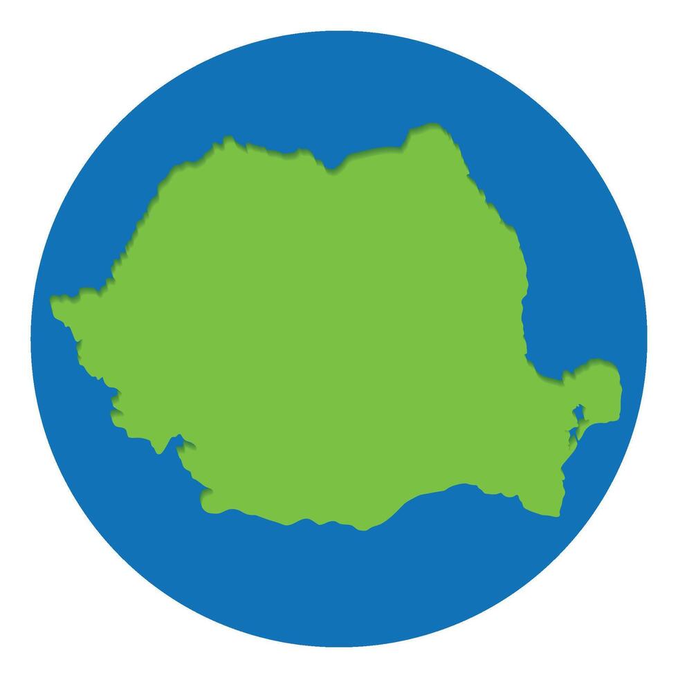 Romania map. Map of Romania in green color in globe design with blue circle color. vector