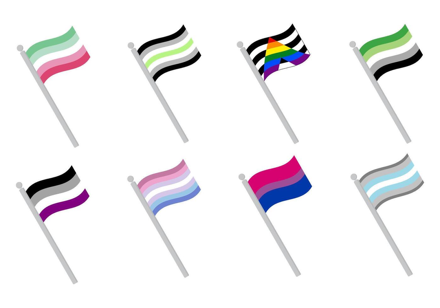 LGBT Pride flag set. Pride community flag on flagpole. vector