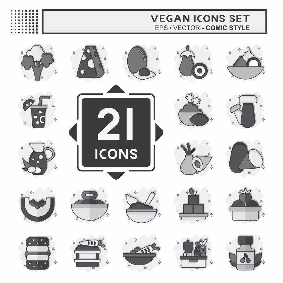 Icon Set Vegan. related to Vegetable symbol. comic style. simple design editable. simple illustration vector