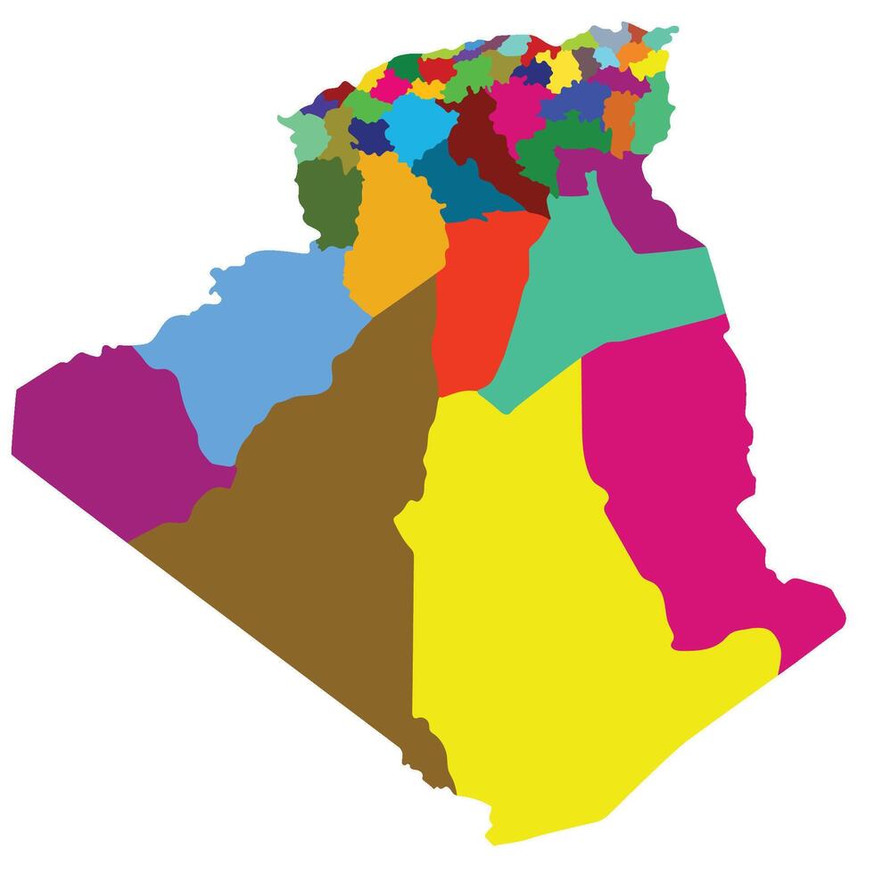 Algeria map. Map of Algeria in administrative provinces in multicolor vector