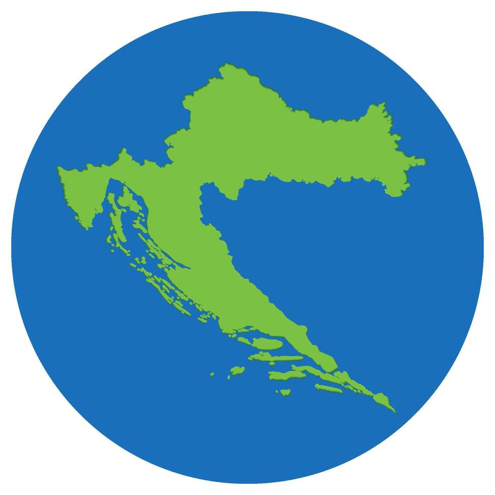 Croatia map. Map of Croatia in green color in globe design with blue circle color. vector