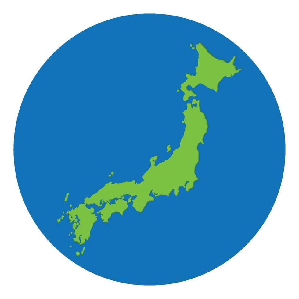 Japón mapa en verde color en globo diseño con azul circulo color. vector