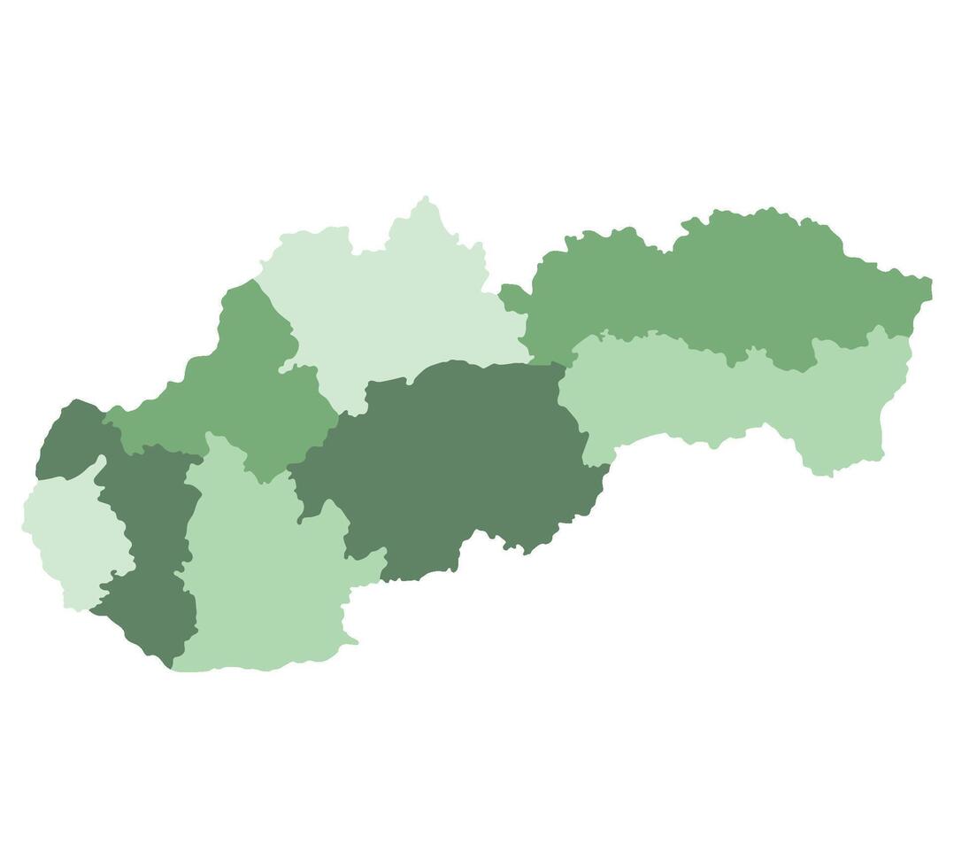 Slovakia map. Map of Slovakia in eight mains regions in multicolor vector