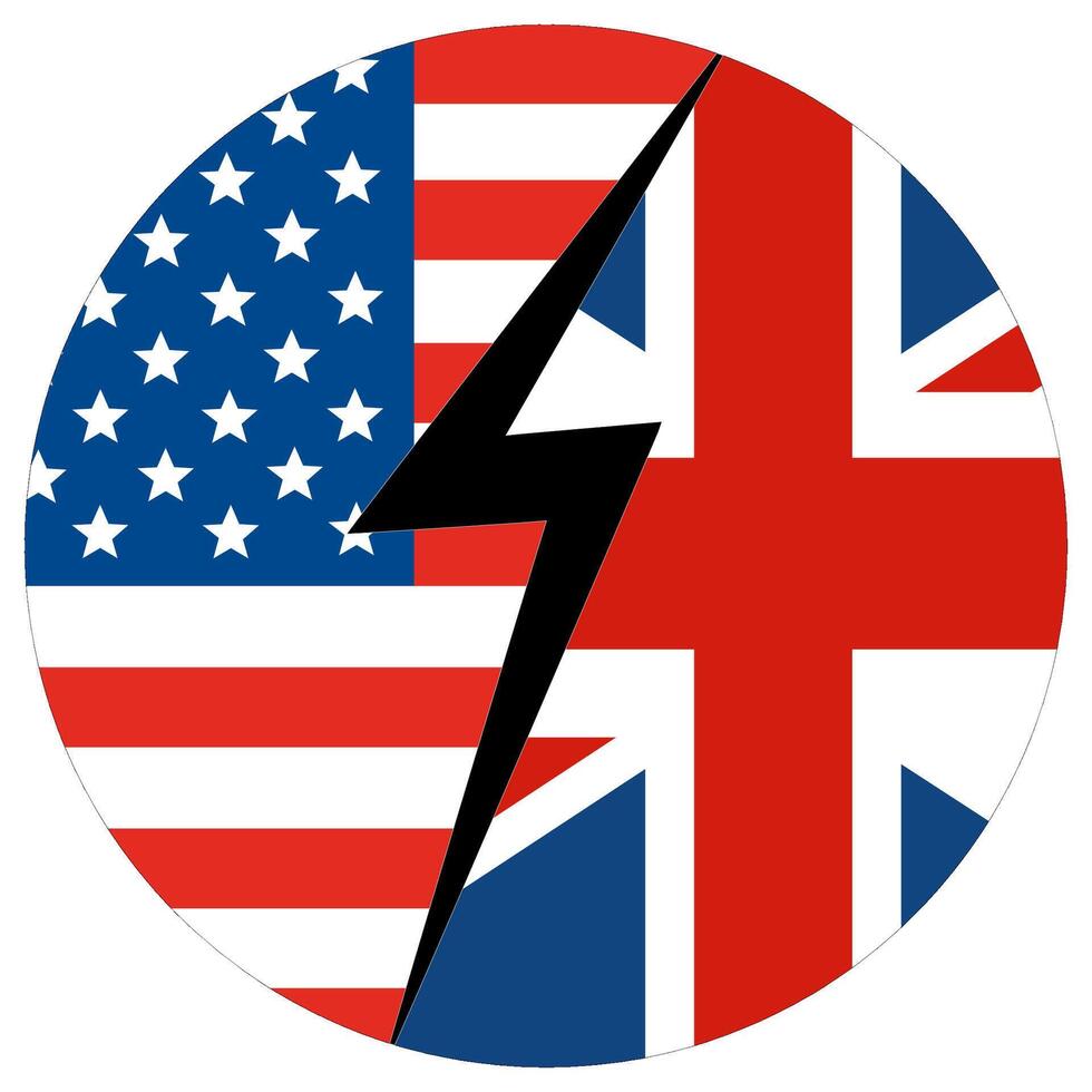 Estados Unidos vs Reino Unido. bandera de unido estados de America y unido Reino en redondo círculo. vector