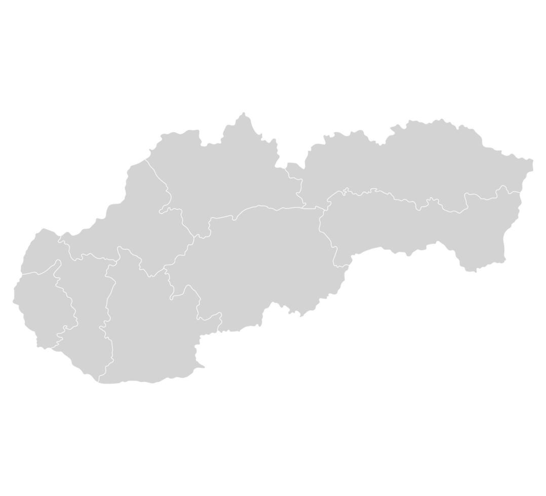 Slovakia map. Map of Slovakia in eight mains regions in grey color vector
