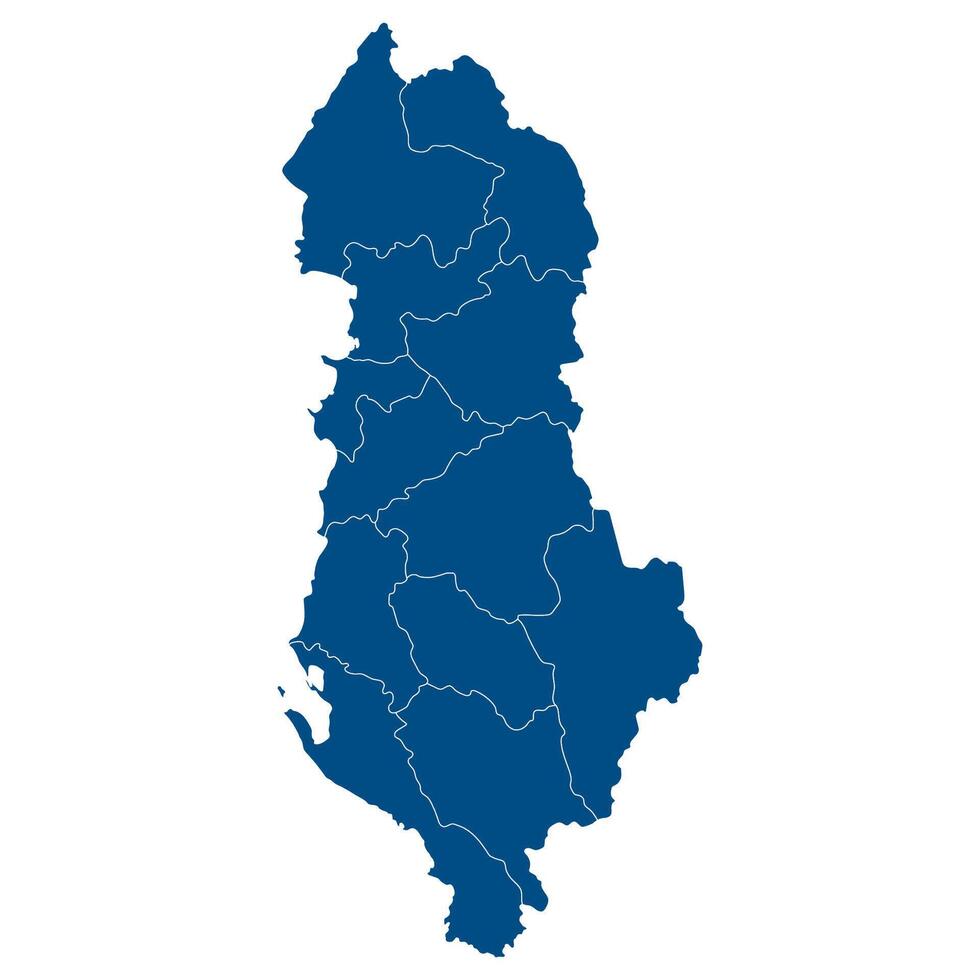 Albania mapa. mapa de Albania en doce condados en azul color vector