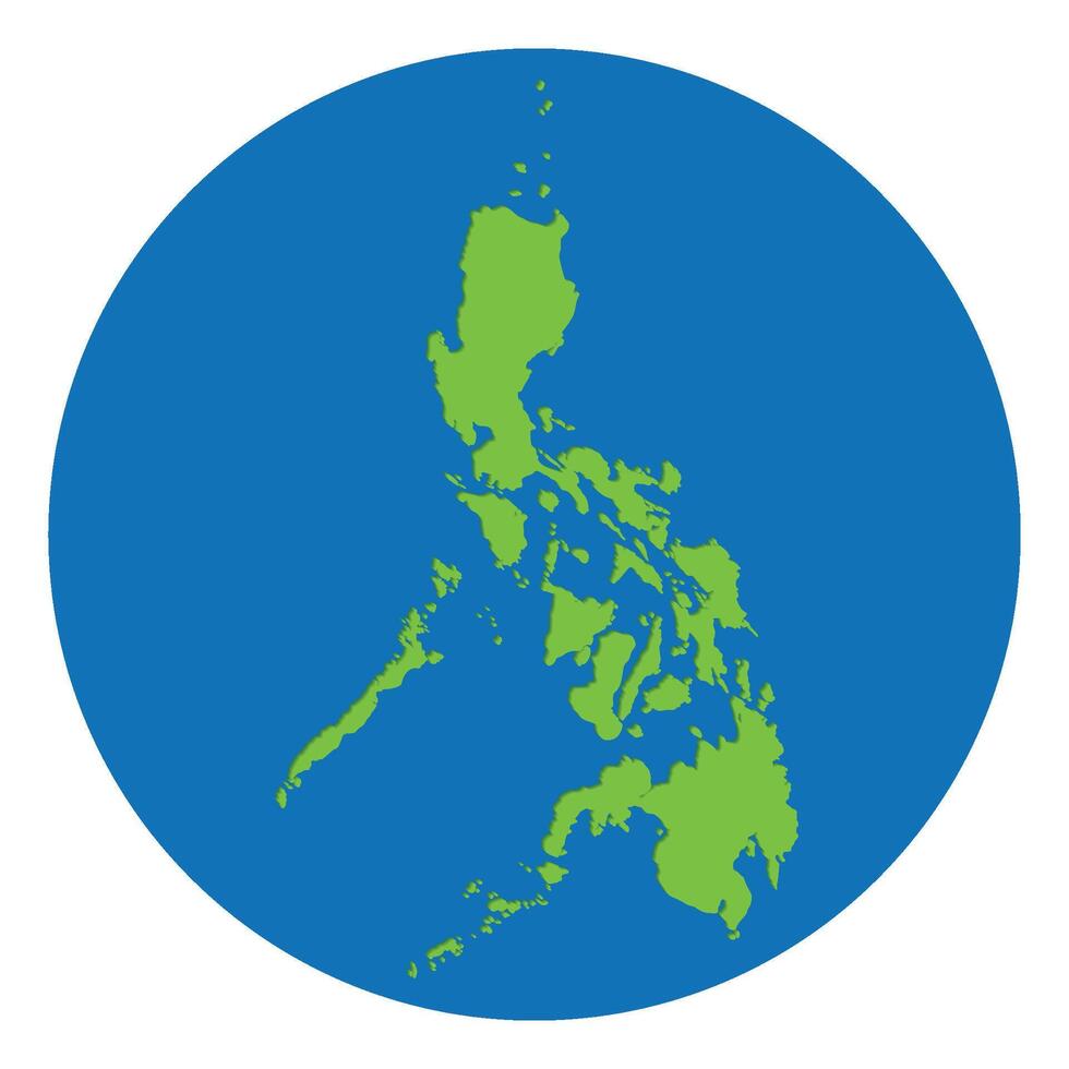 Philippines map. Map of Philippines in green color in globe design with blue circle color. vector