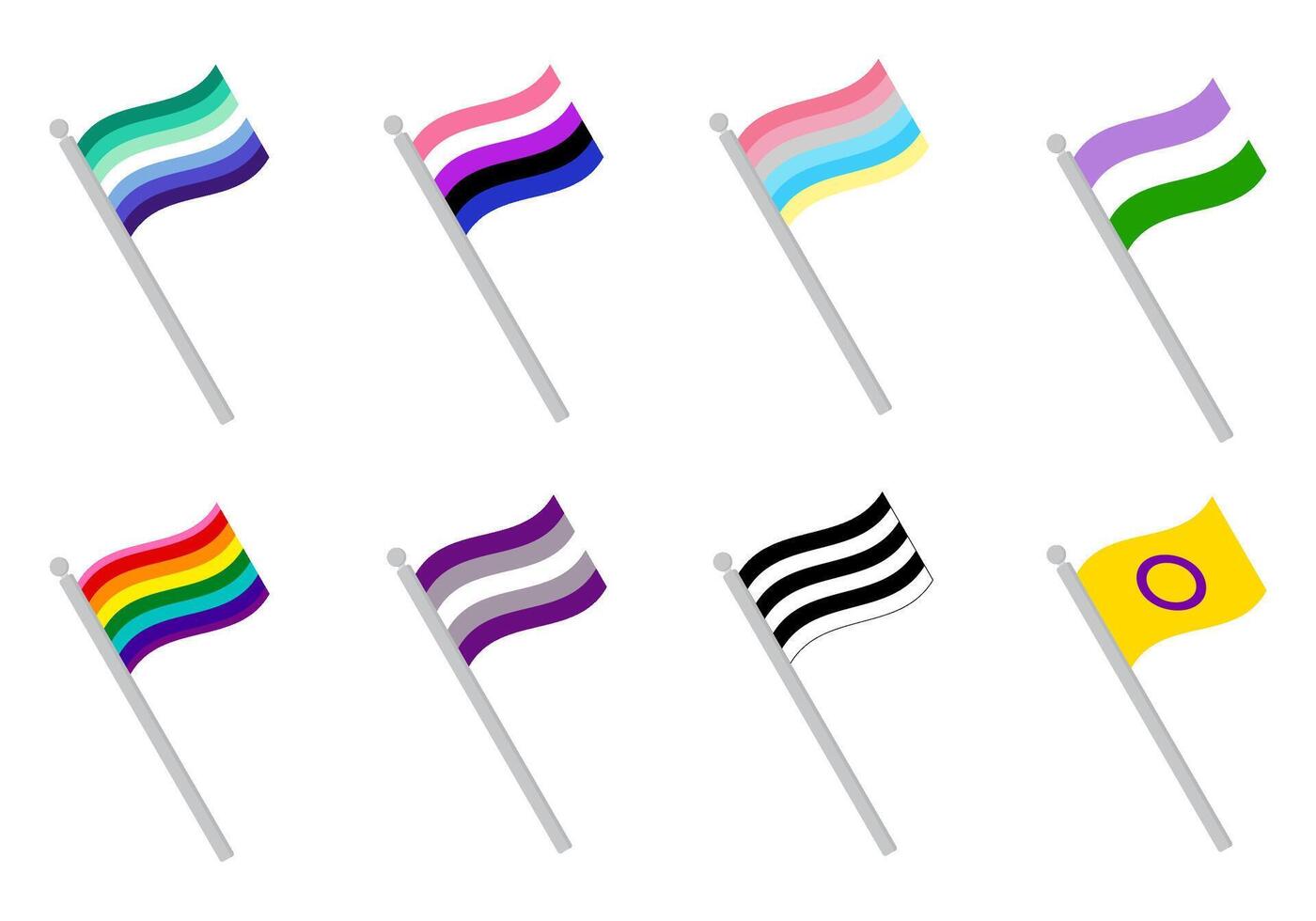 LGBT Pride flag set. Pride community flag on flagpole. vector