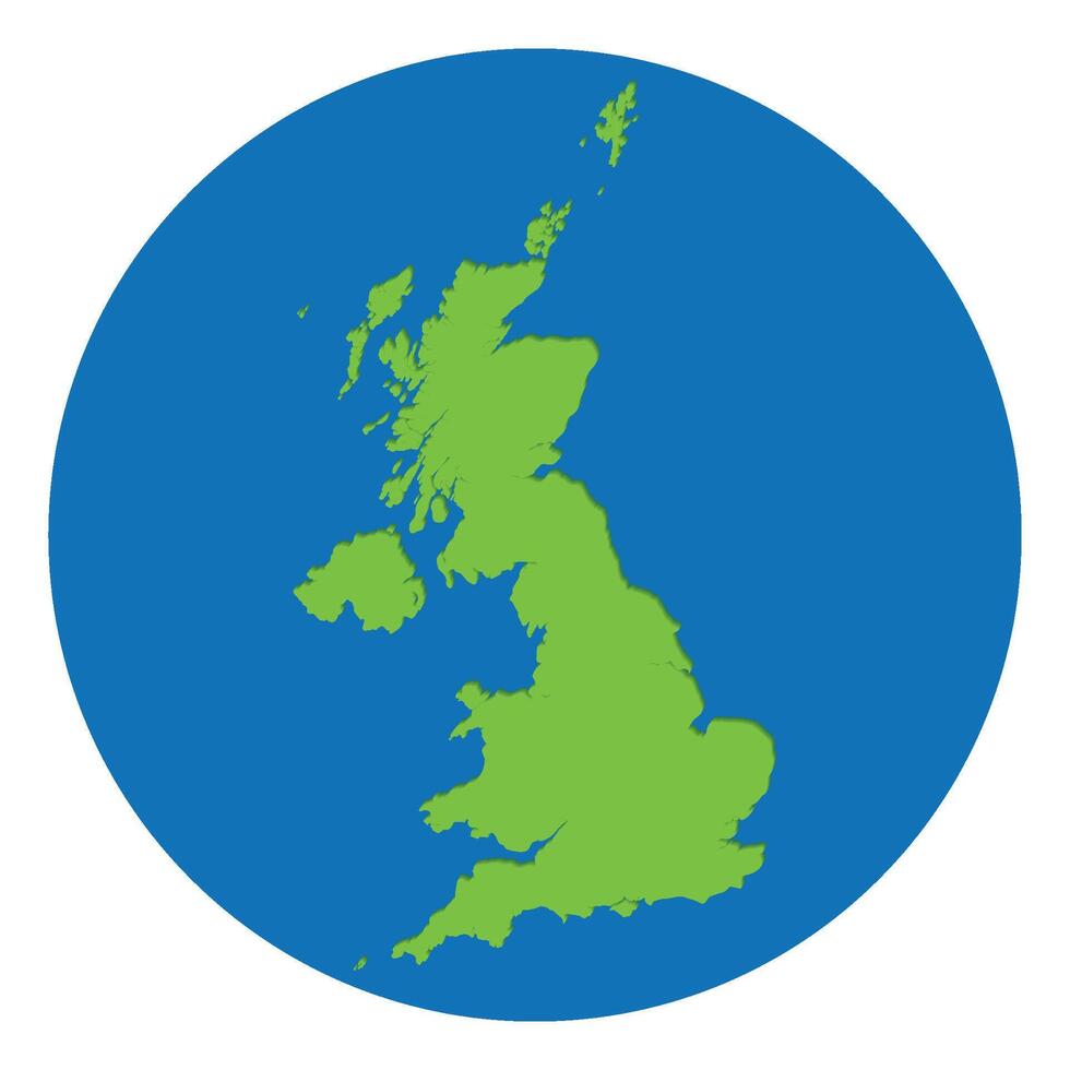 United Kingdom Regions map. Map of United Kingdom igreen color in globe design with blue circle color. vector