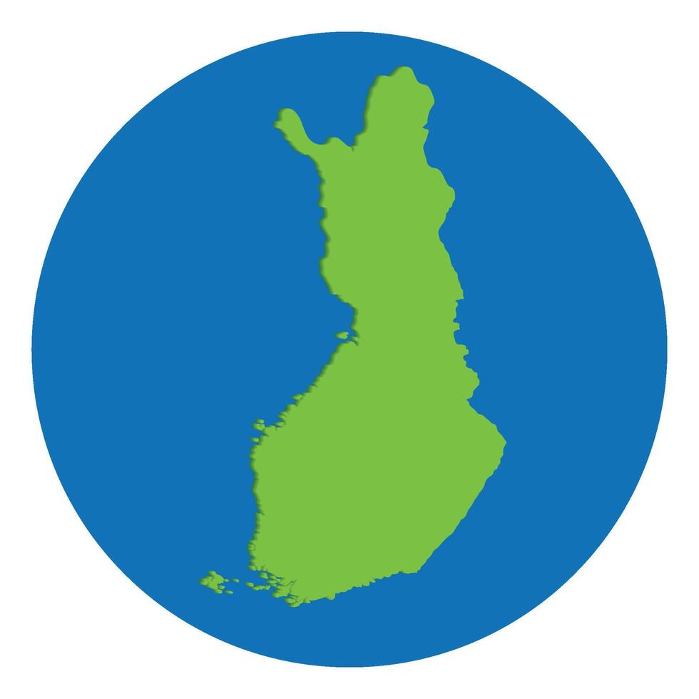 Finland map. Map of Finland in green color in globe design with blue circle color. vector