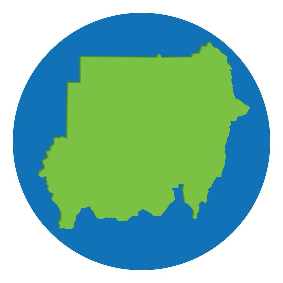 Sudan map. Map of Sudan in green color in globe design with blue circle color. vector