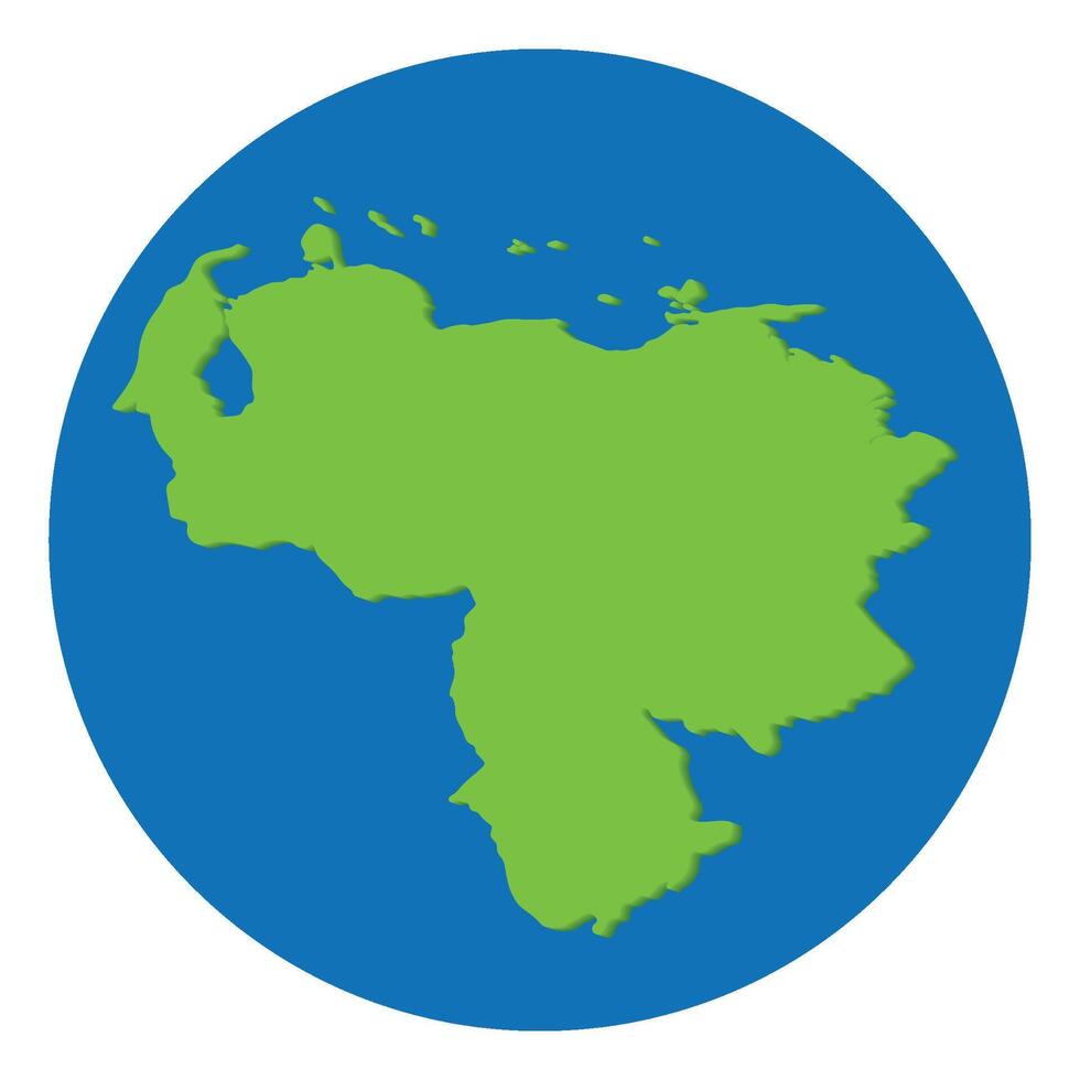 Venezuela map. Map of Venezuela in green color in globe design with blue circle color. vector
