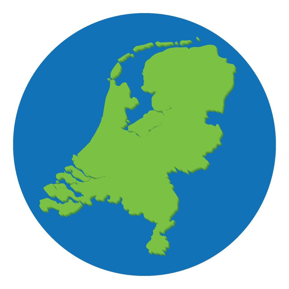 Netherlands map in green color in globe design with blue circle color. vector
