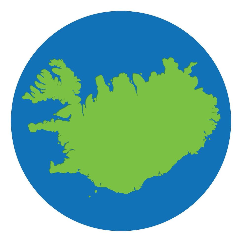 Iceland map. Map of Iceland in green color in globe design with blue circle color. vector