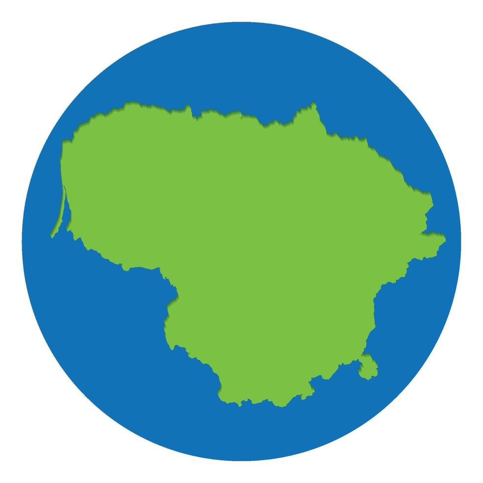 Lithuania map. Map of Lithuania in green color in globe design with blue circle color. vector