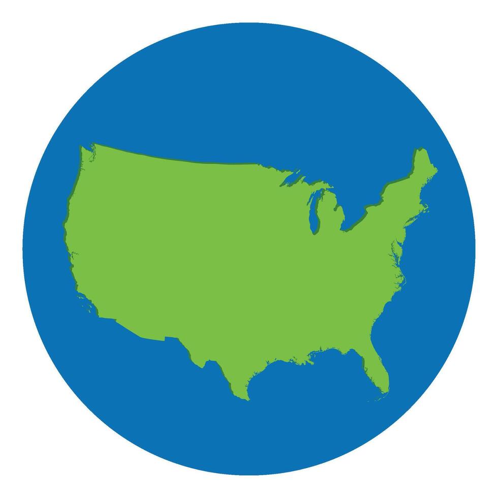 unido estados de America mapa. Estados Unidos mapa verde color en globo diseño con azul circulo color. vector