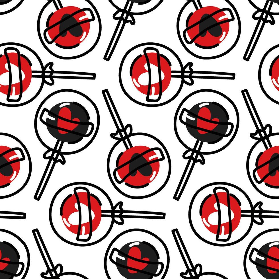 Lollipop pattern is doodle red and black. I love sweets. Seamless pattern with lollipops. Heart, sweetness. Background for Valentine's Day and romantic holidays. Hand-drawn vector illustration