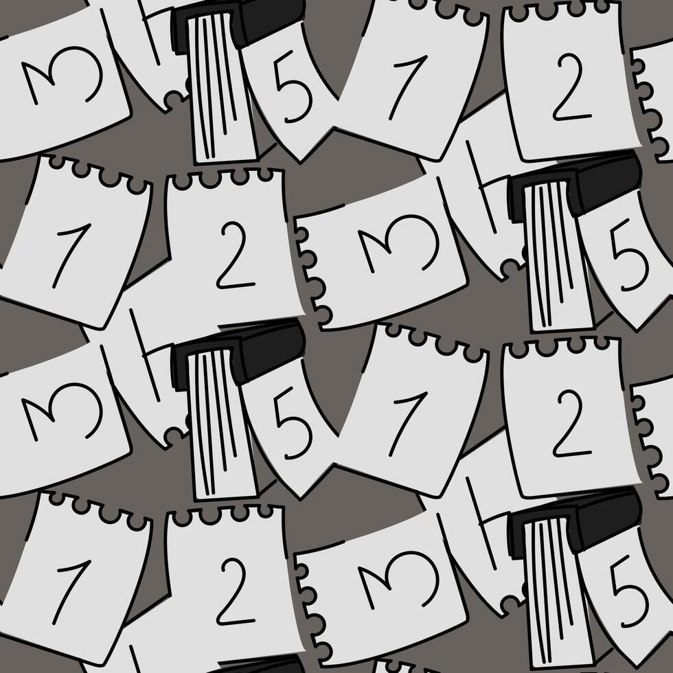 The pattern of tear-off calendar sheets with numbers is flat. Calendar with sheets, isolated seamless pattern on a gray background. The symbol for counting days. Vector illustration