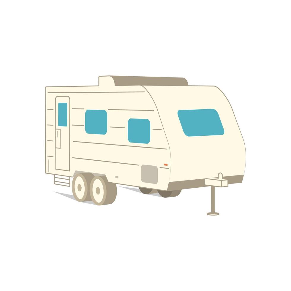 Retro recreation vehicle camper, camping RV, trailer or family caravan. 3d isometric cartoon icon isolated on white. For summer camper family travel concept. Vector. vector