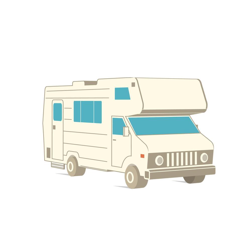 retro recreación vehículo camper, cámping caravana, remolque o familia caravana. 3d isométrica dibujos animados icono aislado en blanco. para verano camper familia viaje concepto. vector. vector